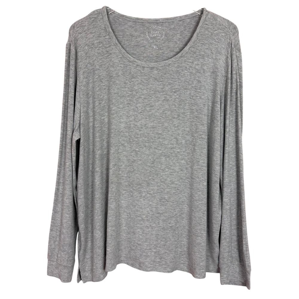 Cozy Earth Womens XL Bamboo Ribbed Long Sleeve Tee Heather Grey Loungewear Top